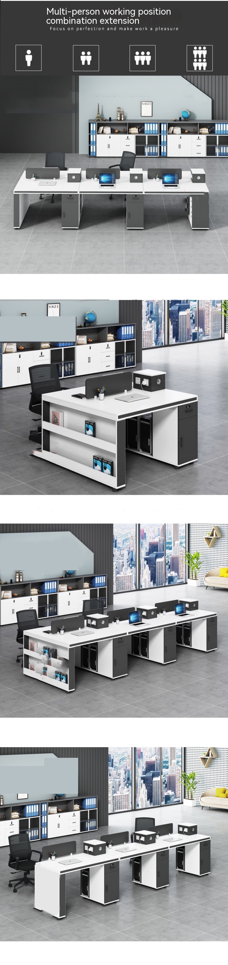 Modern Design Simple Office Workstation with 2 4 6 Staff Chairs and Desk Combination