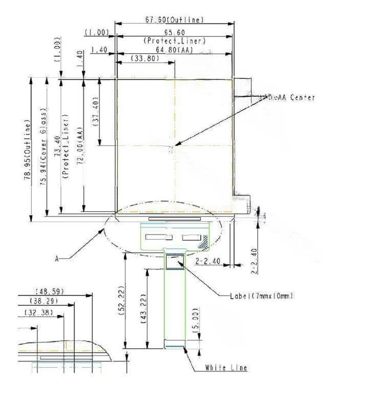 3.81 inch AMOLED display technical drawing