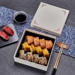 OEM Logo Rectangle Sushi Takeaway Boxes Poplar Wood Food Takeaway Packaging