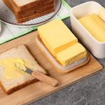 White Ceramic Butter Dish With Lid And Knife For Kitchen Counter
