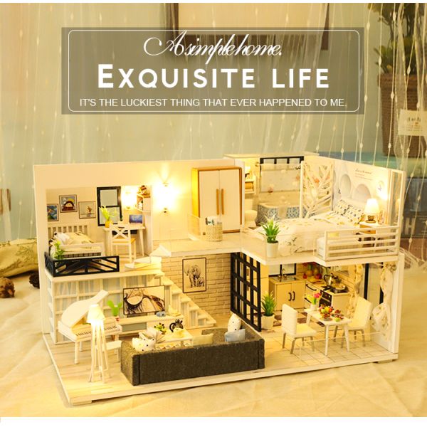 DIY Wooden Doll Houses Miniature Furniture Kit For Children Birthday