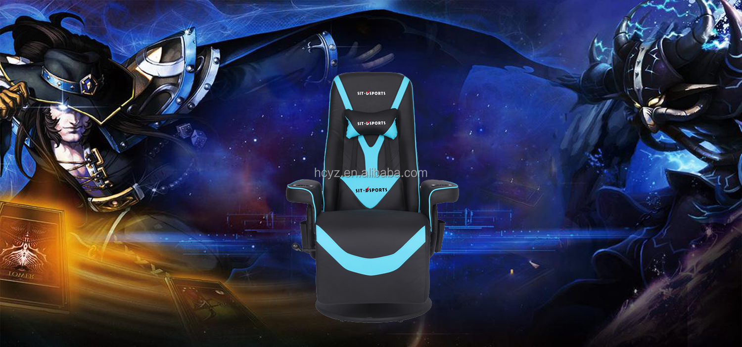 Luxury Black/Blue Racing Style Gaming Sofa with Cup Holder LED Lighting and Footrest