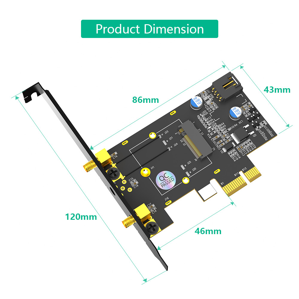NGFF M.2 Key A To PCl-e X1 Adapter For WiFi And Bluetooth Card Connect Bluetooth Interface And Dual Antennas
