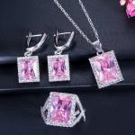 Fashion Square Shiny Rhinestones Necklace Ring Earrings Wedding Jewelry Elegant