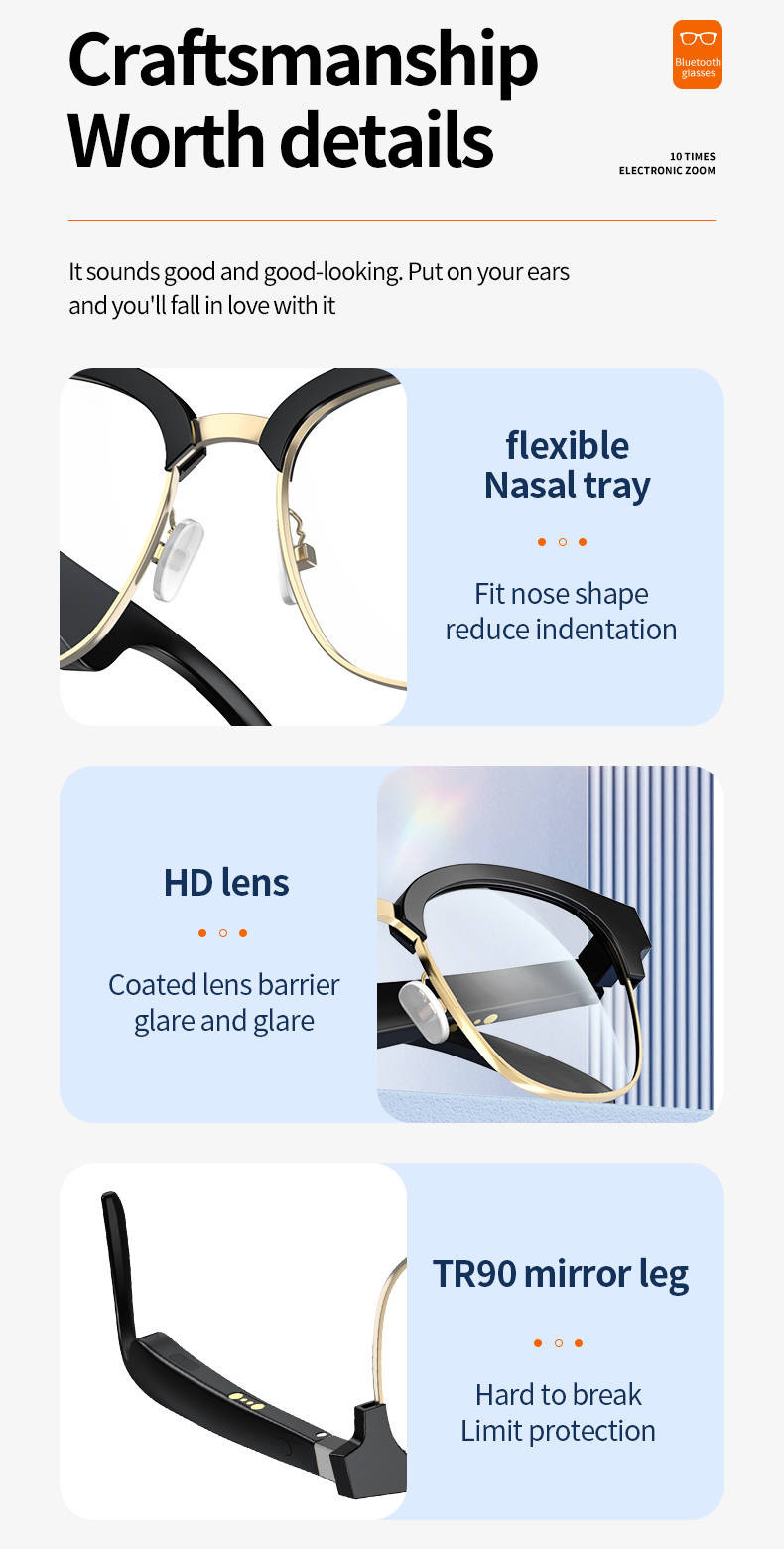 Smart Glasses Bluetooth Speaker Sunglasses Long Endurance With UV Protect
