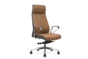 China Conjoined Aluminum Armrest Leather Revolving Chair Brown Color wholesale