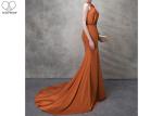 Orange Mermaid Ladies Party Wear Gown Long Tail Blue Beads Hanging Neck