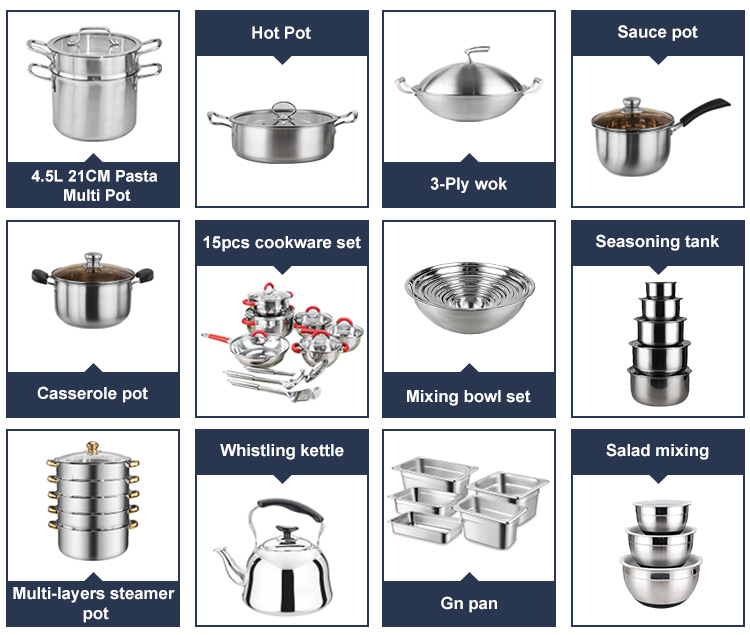 Home Kitchen Stainless Steel Cookware Set 3pcs With Lid