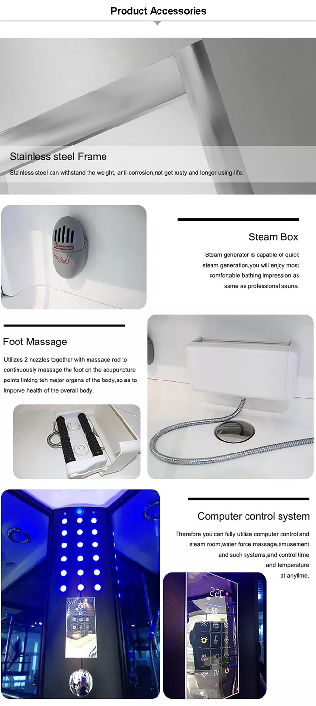 Tempered Glass Sliding Door Enclosed Steam Shower Cabins Aluminum Frame