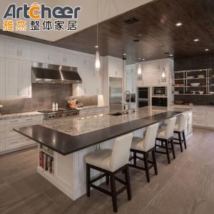 China White Shaker Solid Wood Slim Style Modular Kitchen Cabinets American Market Dining Island wholesale