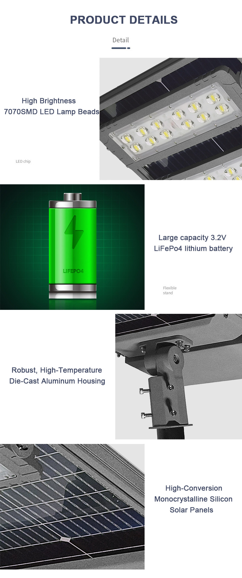 Waterproof All-in-One Solar Powered LED Street Light with Lifepo4 Lithium Battery