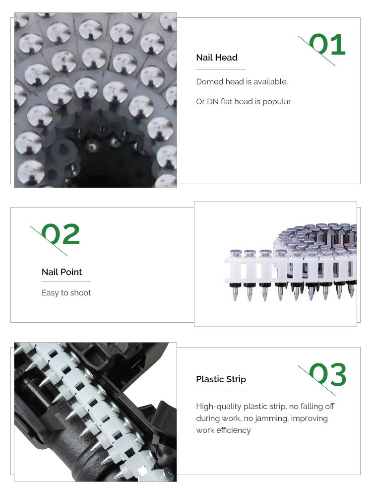 HN25C Hardened Stainless Steel Collated Nails With Dome Head