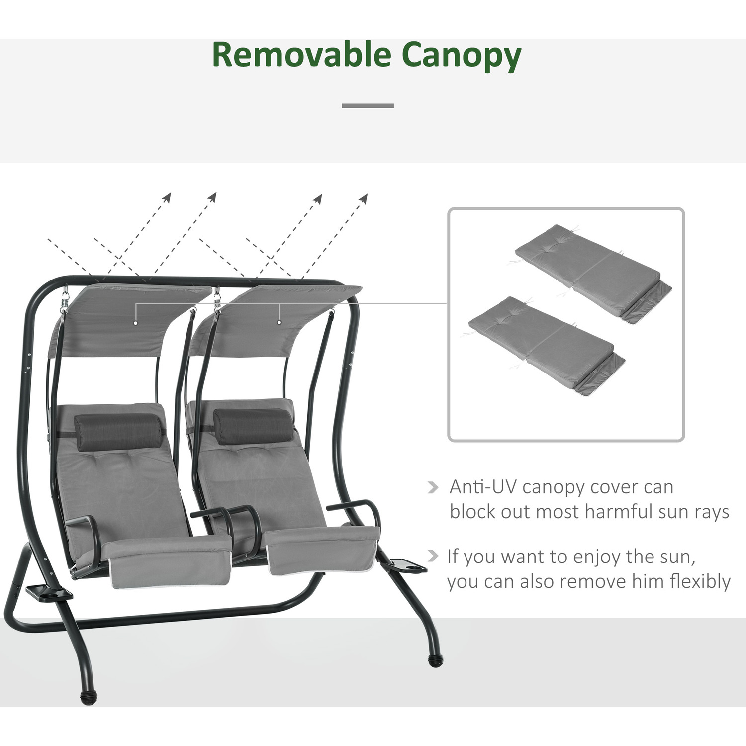Patio Leisure Facilities AJUNION 2 Seater Outdoor Swing Hanging Chair with Canopy 37kg