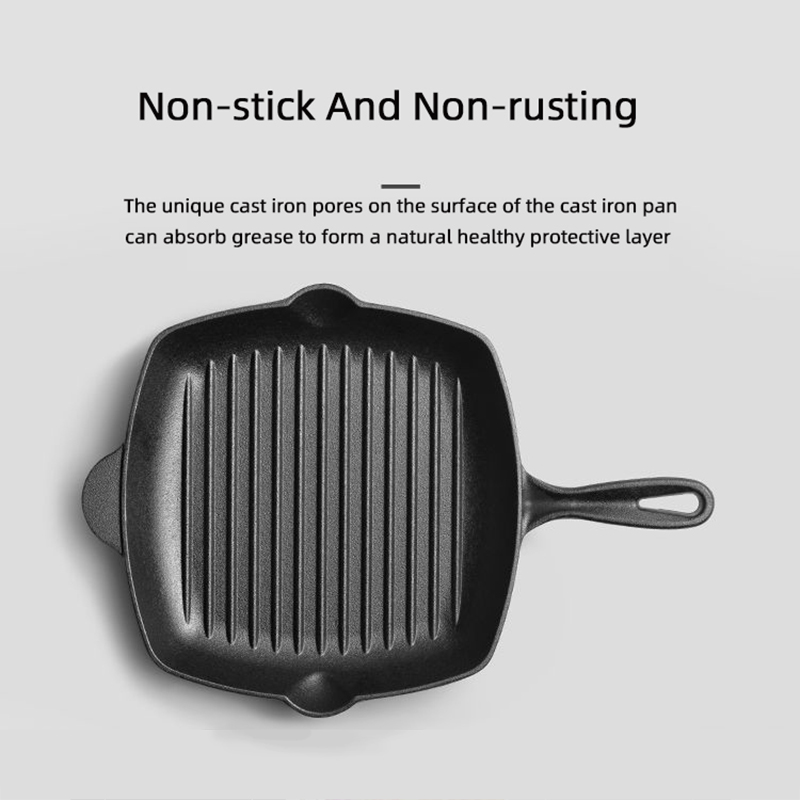 Flat Bottom Stovetop Grill Pan Cast Iron Non Stick Frying Pans For Cooking
