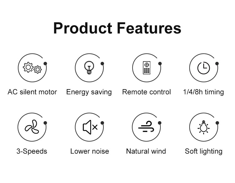 Modern Bedroom Decorative 44-inch LED Ceiling Fan with Remote Control and AC Motor