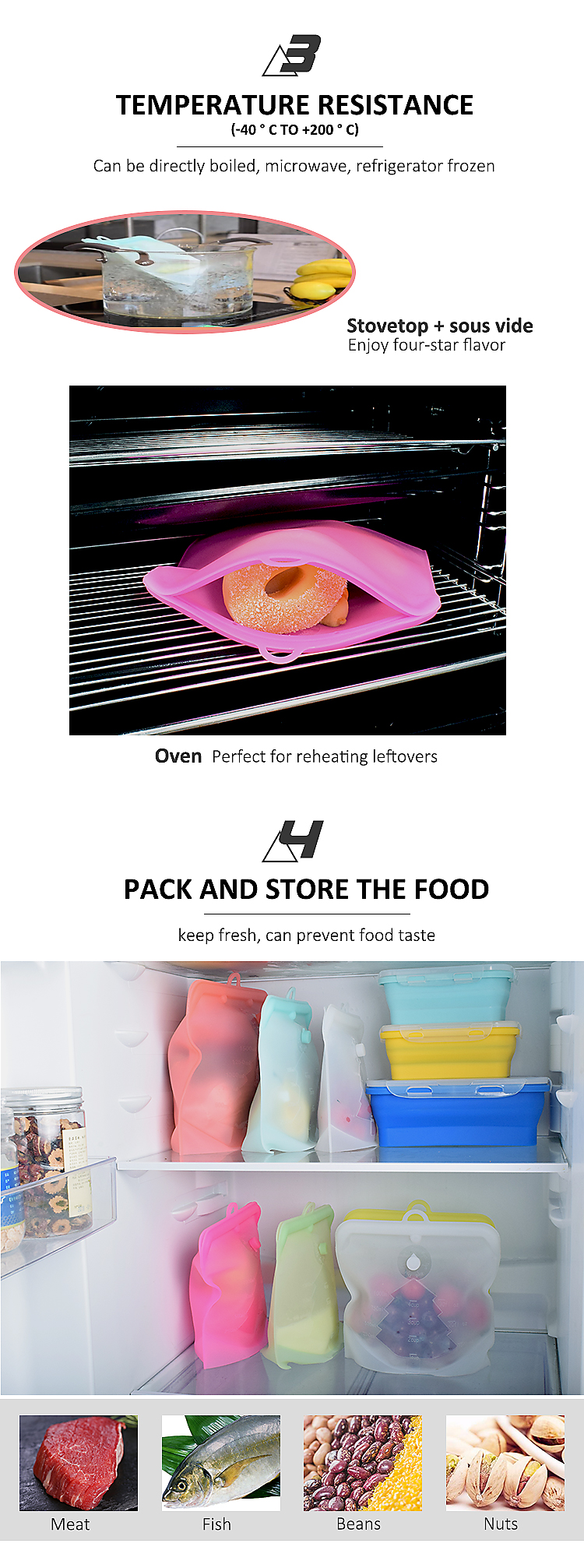 Airtight Silicone Food Pouches 1500ml Reusable Silicone Bags For Sandwich Snack