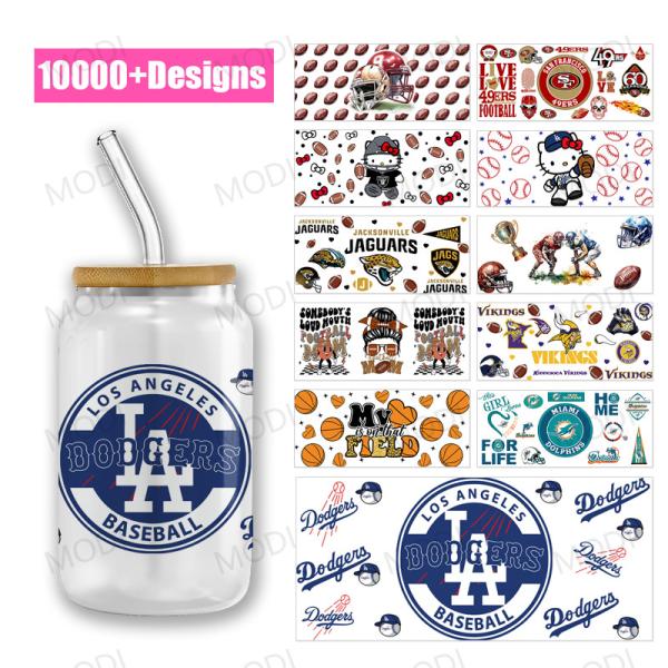 UV DTF Transfer Cup Wrap Stickers For Custom Logo 16Oz Rugby Sports Balls Glass