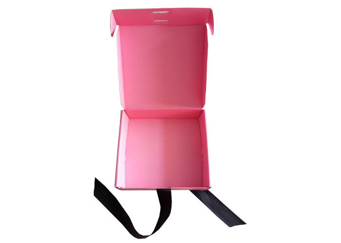 Pink Ribbon Closure Corrugated Gift Box For Girls Dress / Hair Extension