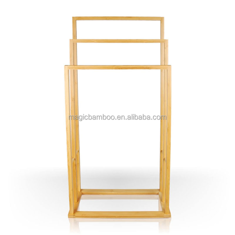 Large Three Tier Bamboo Drying Rack Towel Storage For Bathroom Custom