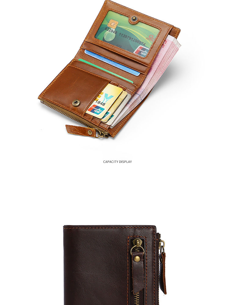 Minibook Genuine Leather Male Wallet with Anti-Theft Protection and Customizable Logo