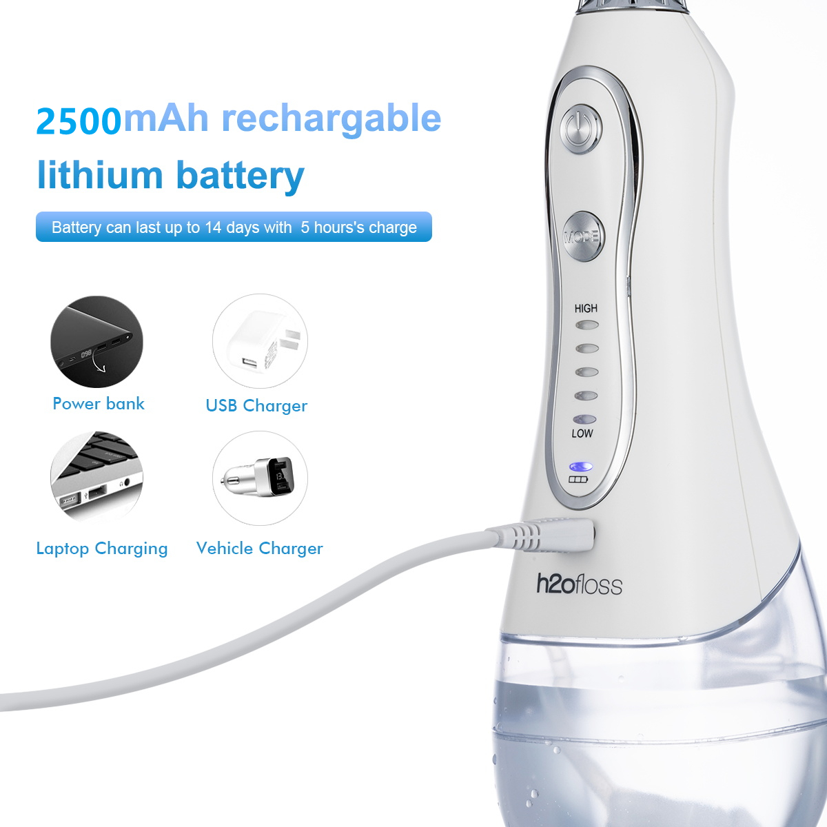 FCC Cordless Water Flosser Oral Irrigator , Portable Dental Water Flosser