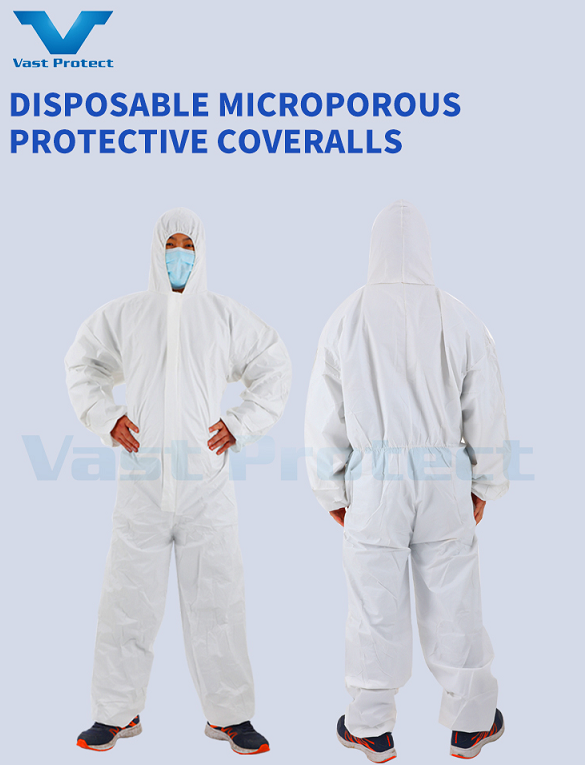 Cat 3 III Type 5 6 Disposable Overalls With Elastic Wrists And Ankles Non Woven SMS