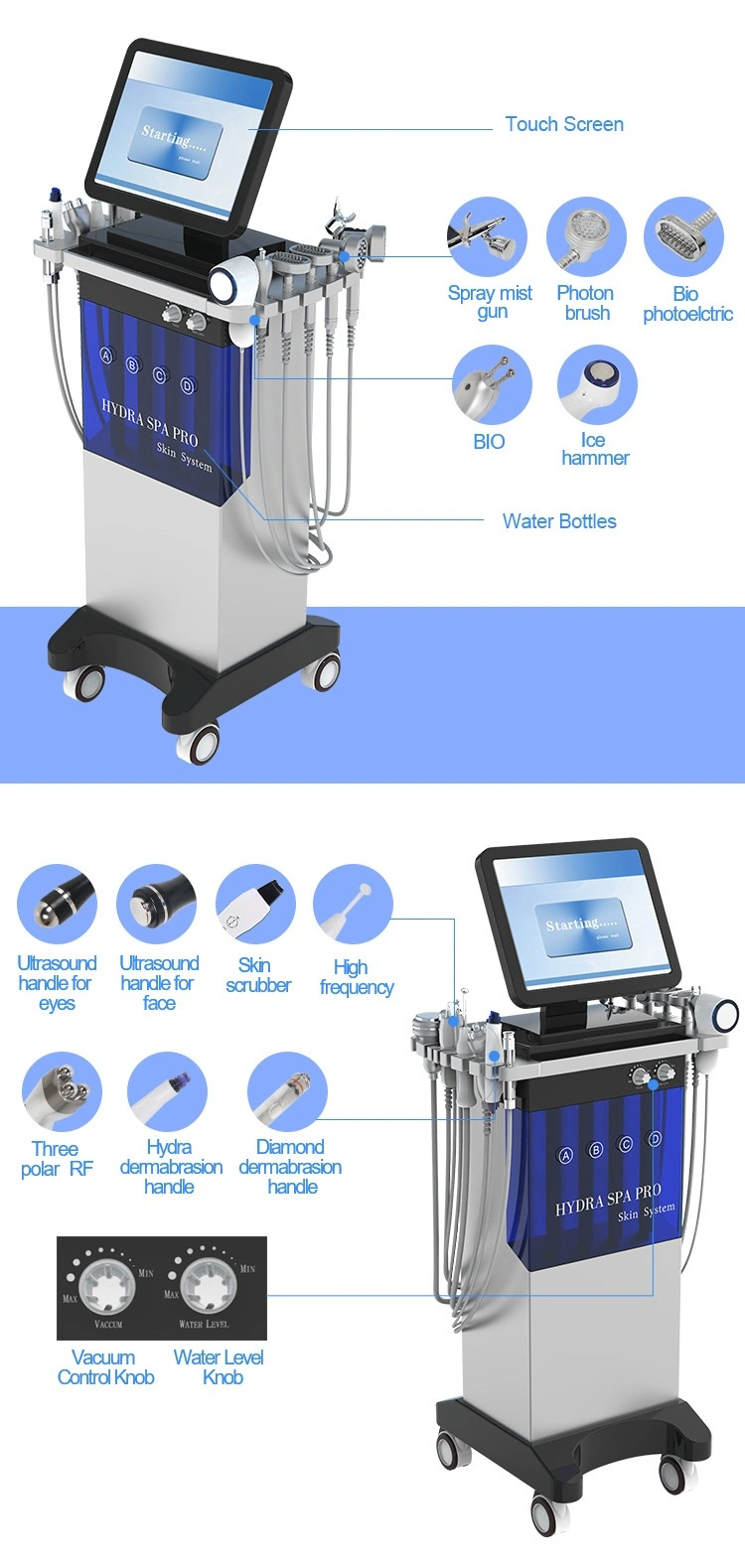 CE Approval Oxygen Jet Peel Machine , 9 In 1 Microdermabrasion Wrinkle Removal Skin Whitening