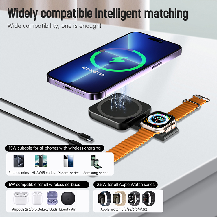 15W Portable 2 In 1 Charging Station With Phone Stand Over Charging Protection White