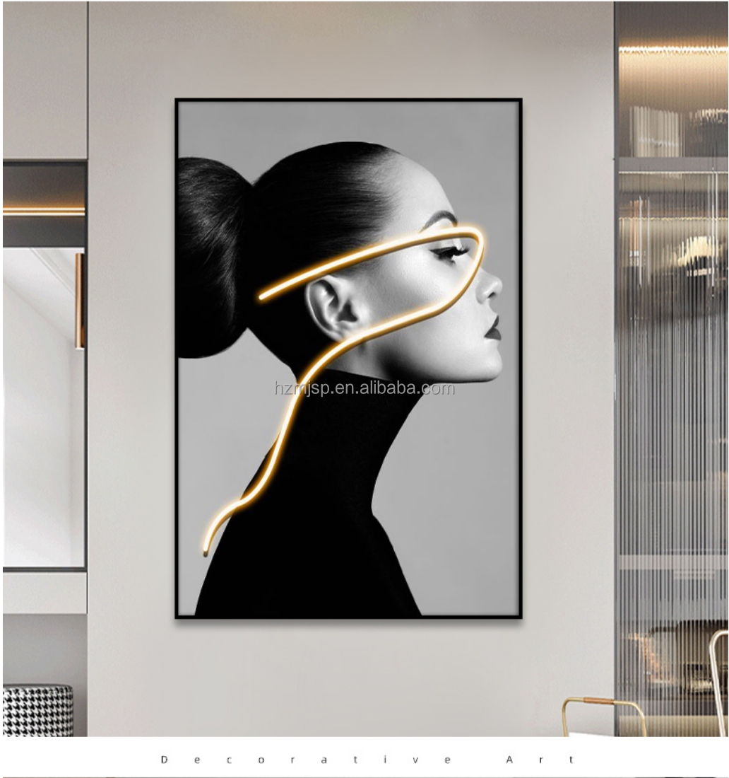Modern Style 3D LED Portrait Poster Printed On Canvas Wall Art For Entrance Decorative