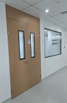Wooden Grain Steel Double Cleanroom Swing Door Hospital Metal Doors With Glass