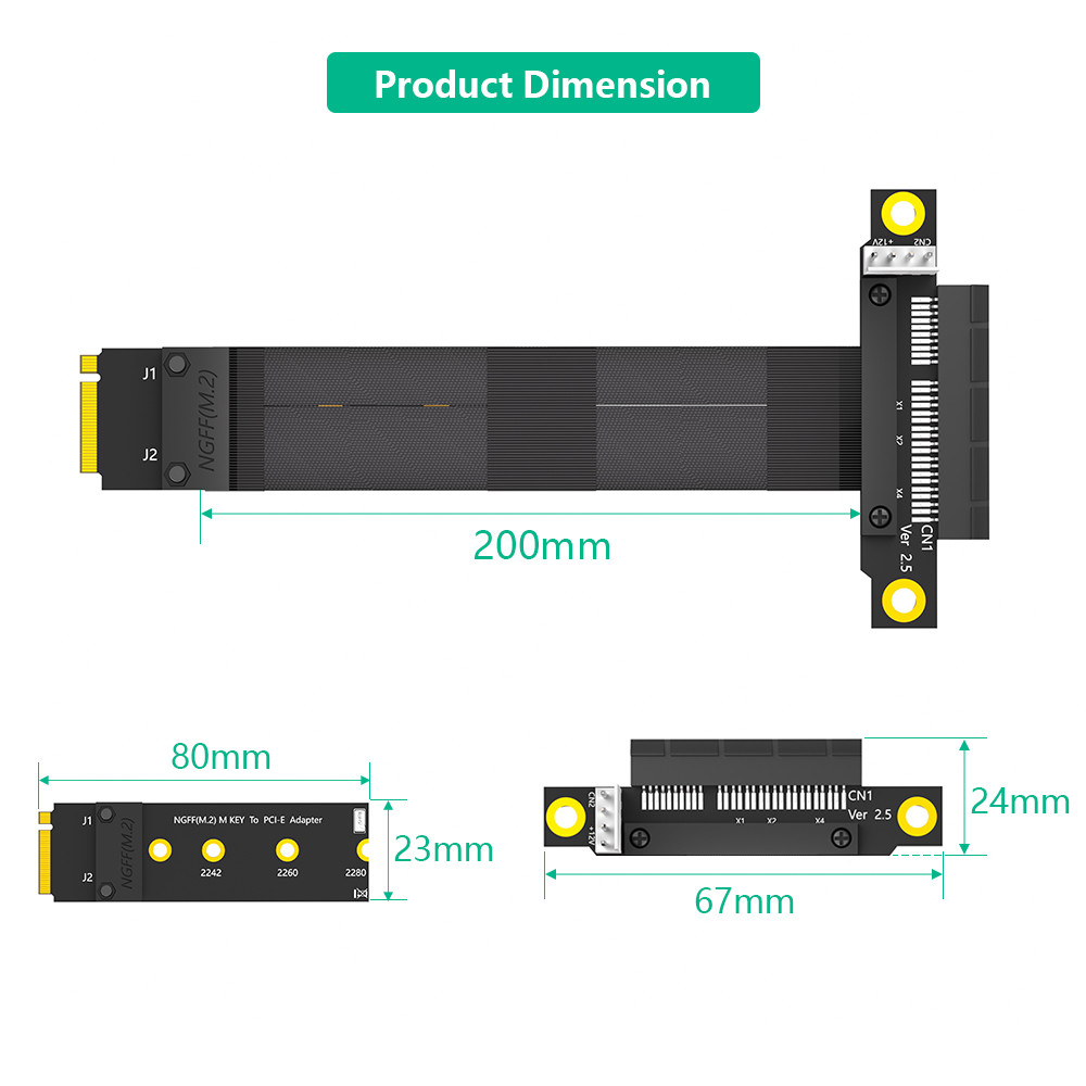 M.2 NGFF Key M to PCIe 3.0 X4 Extension Cable 180° PCI-E Slot for Speed Data Transfer Support PCI-E1X - 4X - 8X - 16X device usage