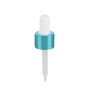 China Plastic Cosmetic Pipette 20/410 Mirror Like Blue Aluminum Capped Plastic Dropper wholesale