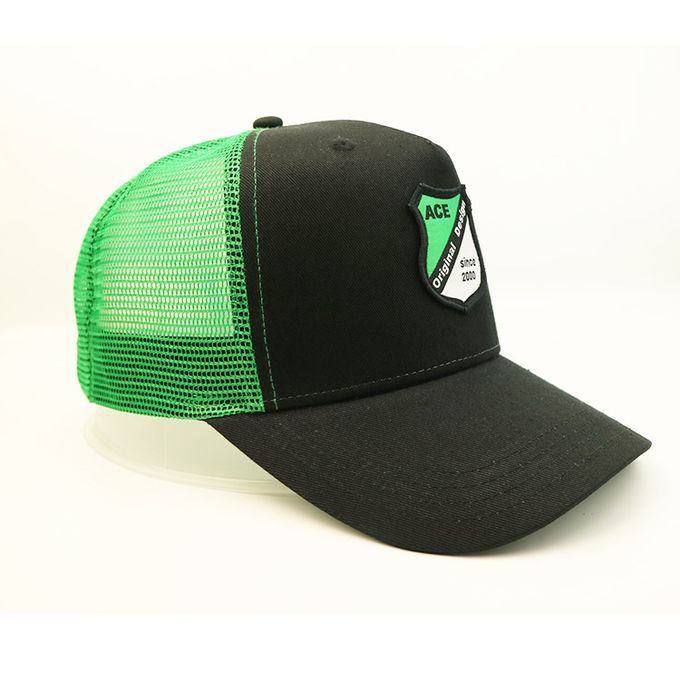 Oem Custom Trucker Caps , Plastic Adjustable Buckle Green 100 Polyester Trucker Caps