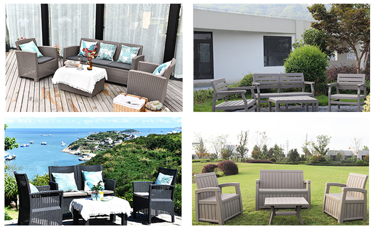 Banquet Outdoor Garden Hotel Patio Waterproof Plastic Loveseat Sofa Chair Set with Table