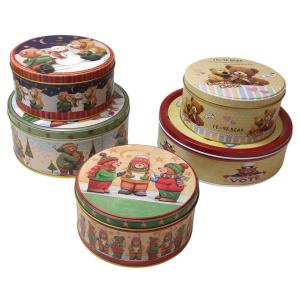 China Holiday Gift Packaging Metal Tin Box Reusable Round Tin Cookie Containers Custom Dollar Tree Cookie Tins wholesale
