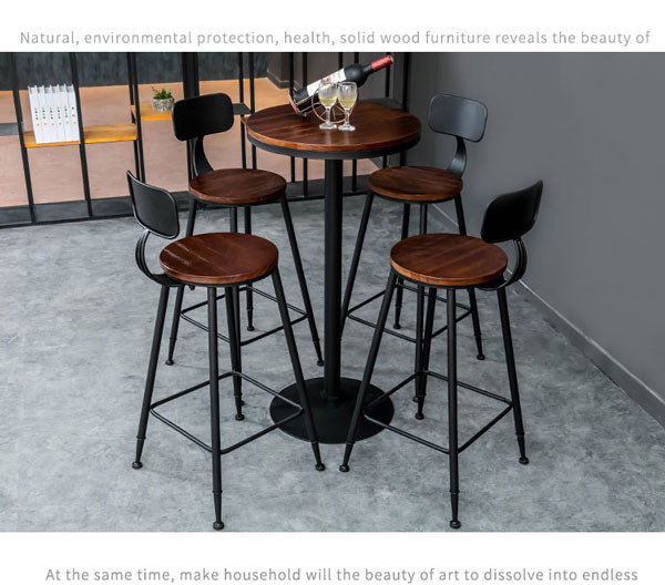 55CM Round Retro Bar Table Pub Set Coffee High Chair Solid Wood