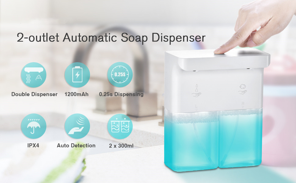 ABS Sensor Liquid Soap Dispenser OEM Double Nozzles 600ML