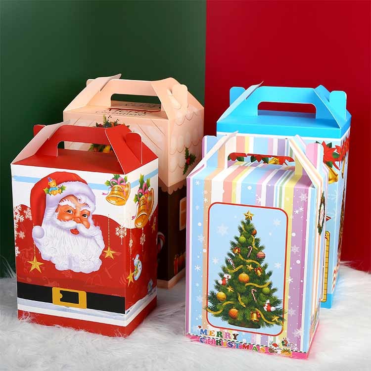 Paper custom packaging design Christmas Boxes Candy Cake Box Birthday Party Favor Goodie Gift Bag with Handle