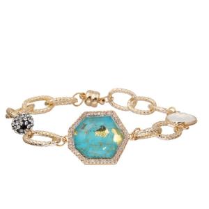 China Gold Foil Natural Turquoise Metal Chain Bracelet wholesale