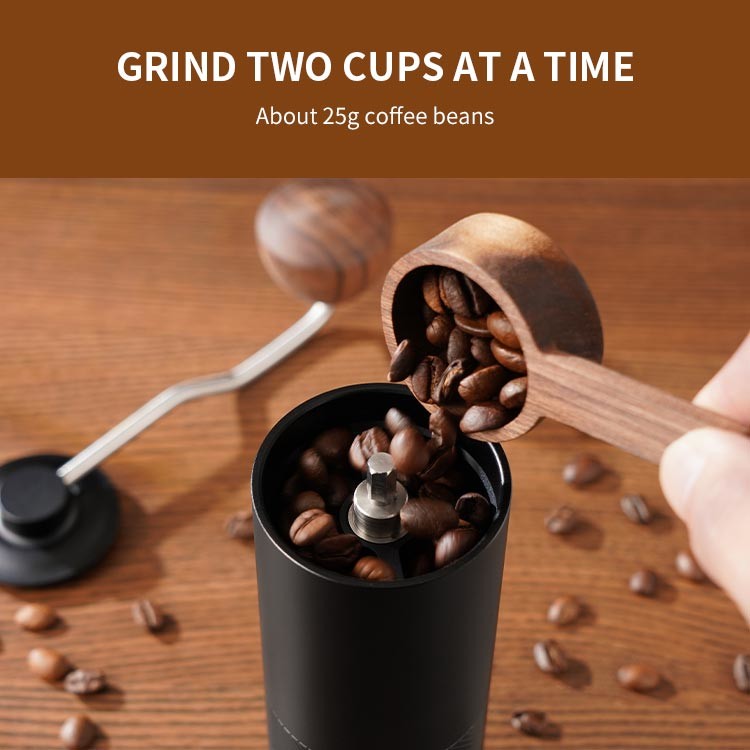 Black 12 Setting Compact Coffee Grinder Dual Bearings Hand Crank Conical Burr Grinder