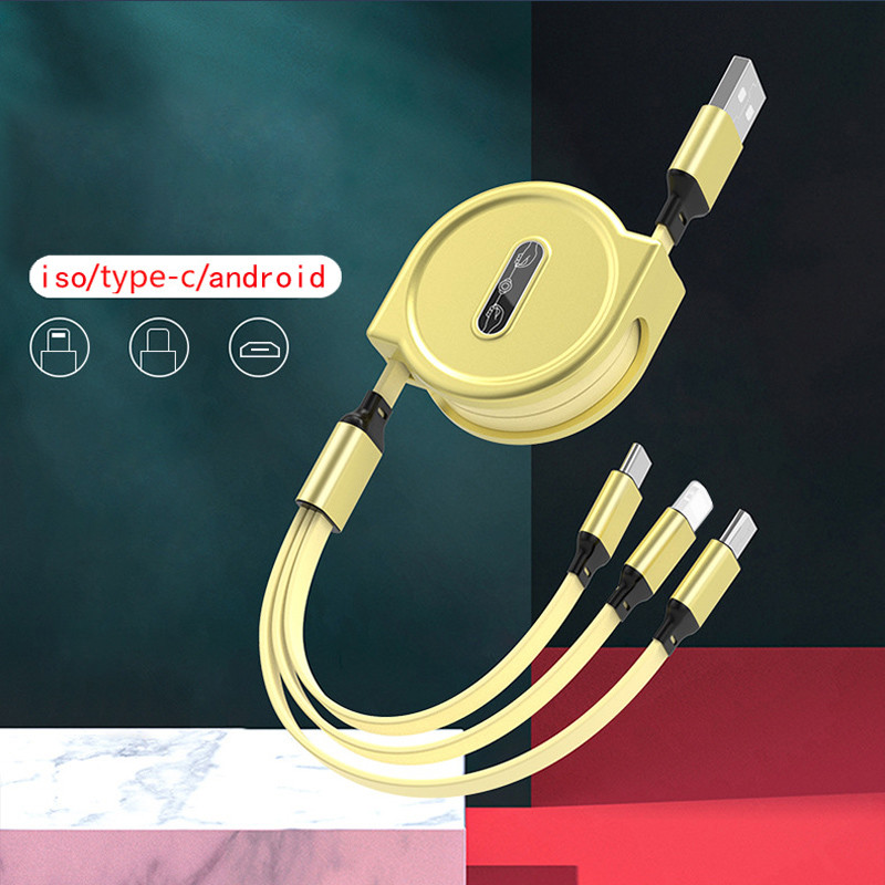 Portable TPE 3 In 1 Micro USB Cable Telescopic Fast Charging Data Cable