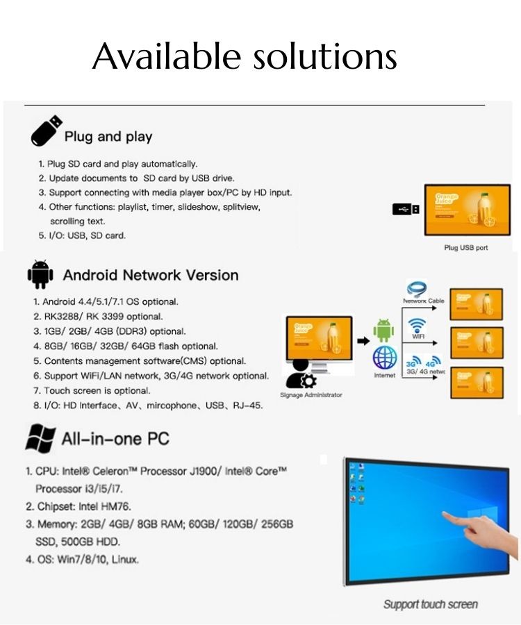 HD Intelligent Android Wall Mounted Digital Signage Advertising 1920 X 1080