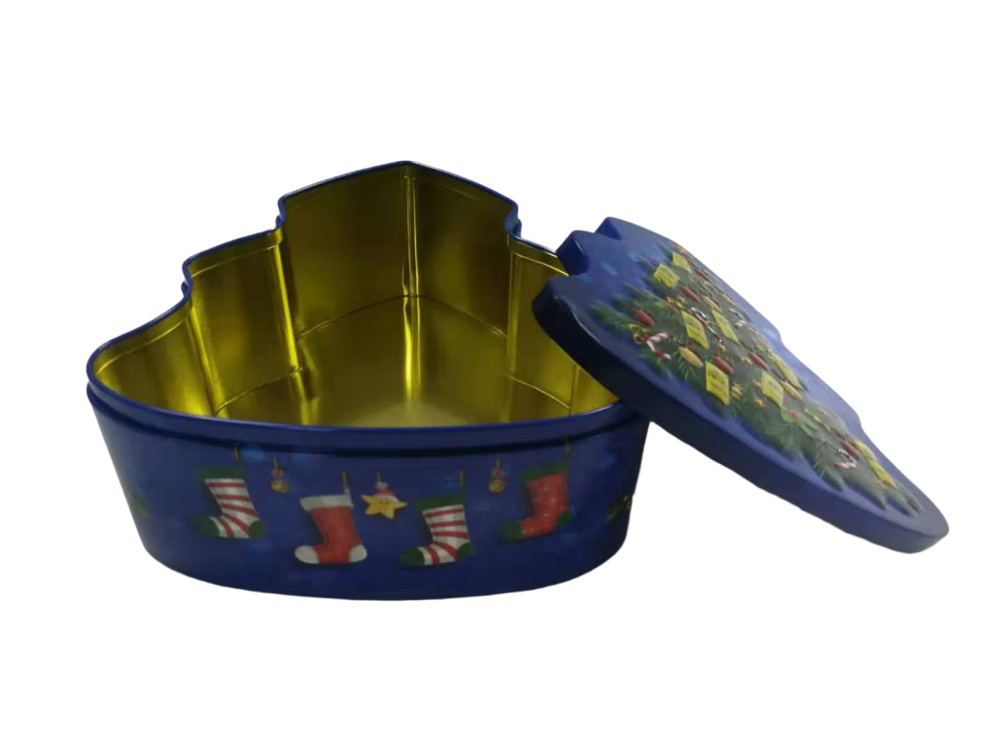 Christmas Tree Shape Cookie Tin Box Glossy Finish Holiday Cookie Tin