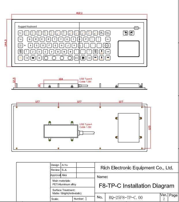 71 Keys Industrial Computer Keyboard Explosionproof With Touch Pad F8-TP-C