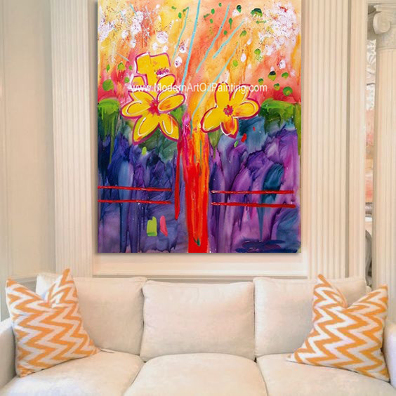 Flower Framed Abstract Oil Painting Handmade By Acrylic On Canvas Custom Size