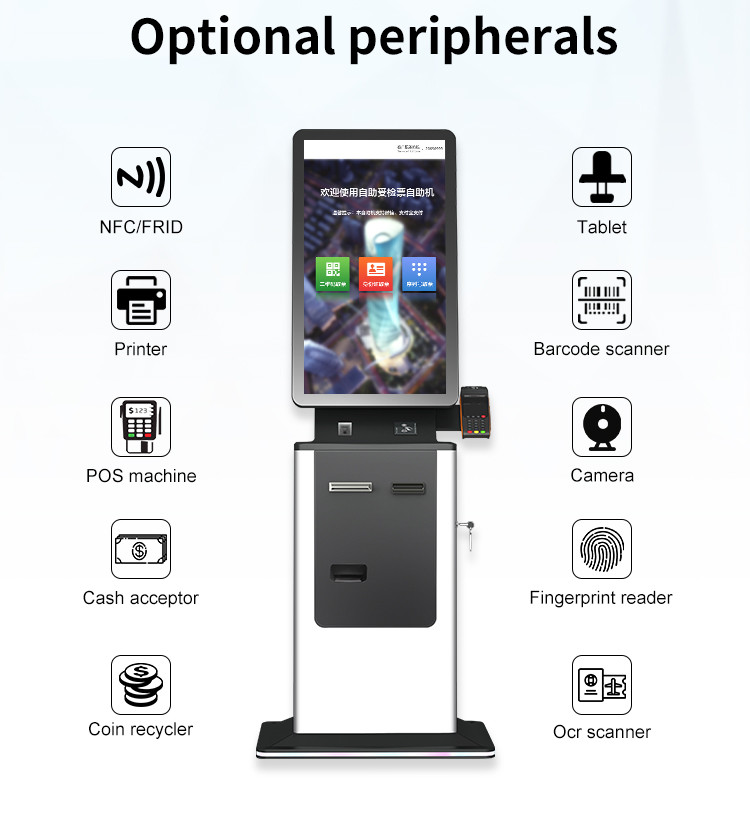 HDMI Self Service Credit Card cash payment kiosk With QR Code Reader