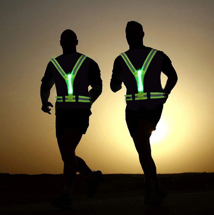 High Visibility Reflective LED Running Riding LED Warning Vest for Road Safety Green