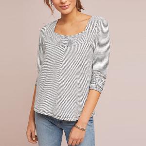China Women Square Neck Long Sleeve Slim Blouse with Striped wholesale