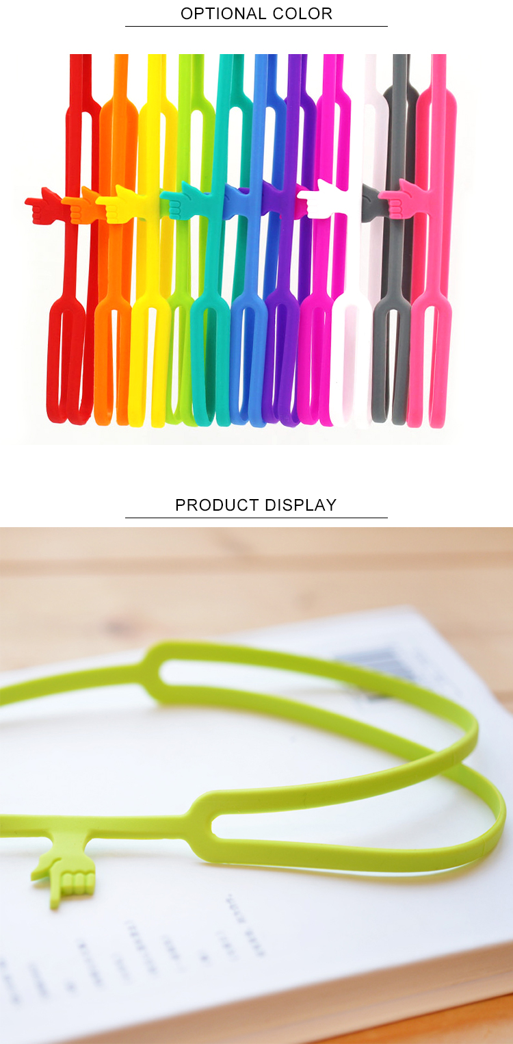 Eco-friendly Colorful Promotional Gift Finger Shape Elastic Custom Silicone Bookmark