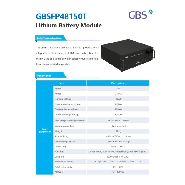 48V 51.2V 15S 16S 150Ah LFP Battery Moudle 3U 4U 5U for Telecom Base Station Lithium Ion Battery Pack